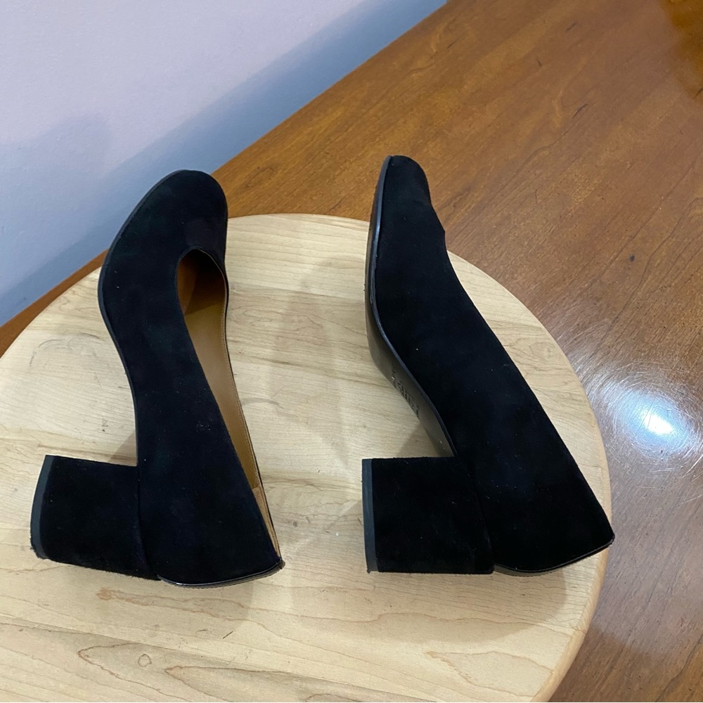 Margaux The Heel Black Suede Pumps Block Heel Almond Toe Work Office Sz 8 M - Picture 11 of 14
